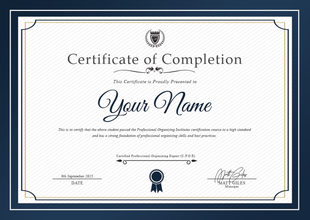 Certified Professional Organizing Expert